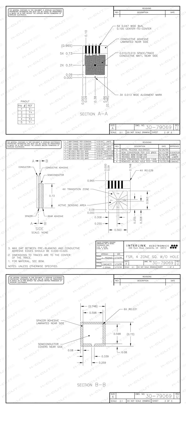 Interlink original 4 zone FSR industrial mouse sensor force sensing resistor finger drive mouse IC, integrated circuits, modules