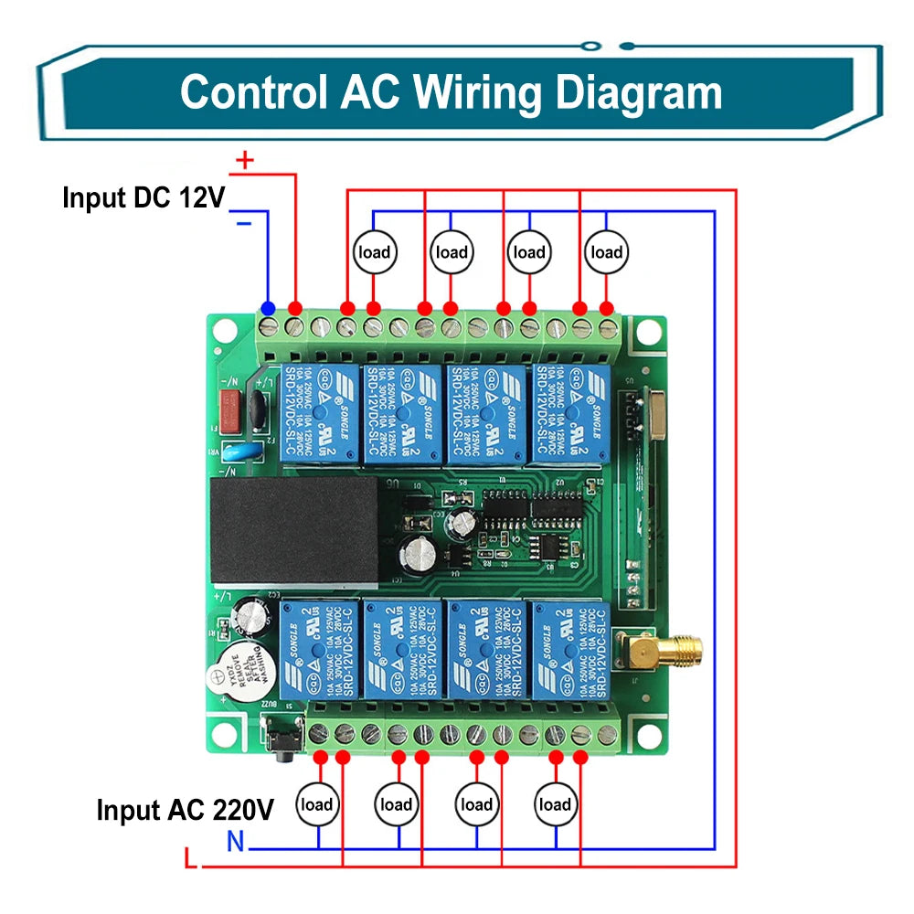 6/8CH Wireless Remote Control Switch AC 220V 100V-265V 10A Relay 6/8 Channels 433MHz Industrial Controller Receiver Transmitter