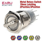 19mm 2 3 Position Latching Stainless Steel Metal Selector Rotary Switch with LED Waterproof  DPDT Illuminated Self-locking