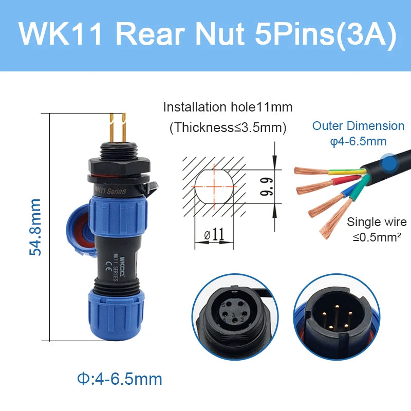 SP11 Tin Soldering Waterproof Connector IP68 Male Plug&Female Socket Rear-nut Docking Panel Mount 2/3/4/5 Pin Cable Wire Connect
