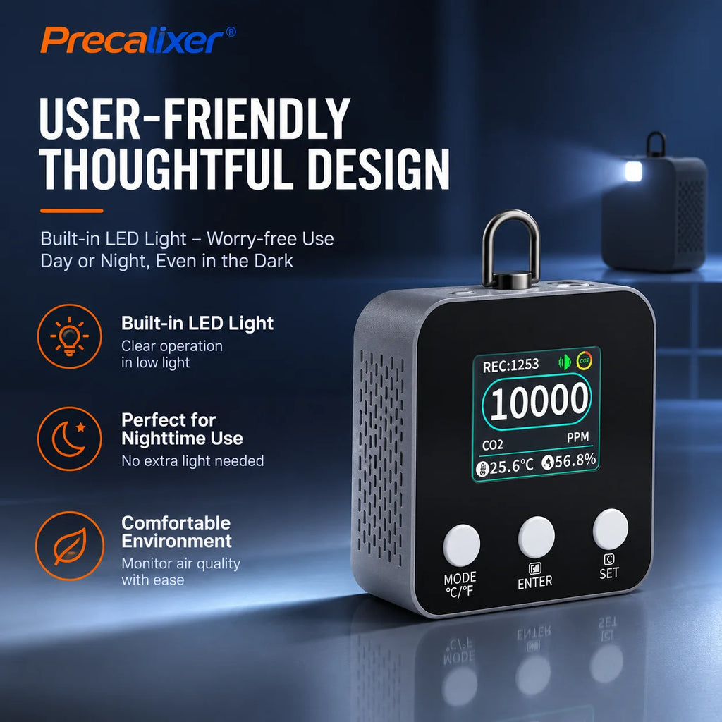 3 in 1 CO2 Monitor 10000ppm NDIR Sensor, Temperature Humidity Air Quality Meter with USB Data Logger Real-Time Display