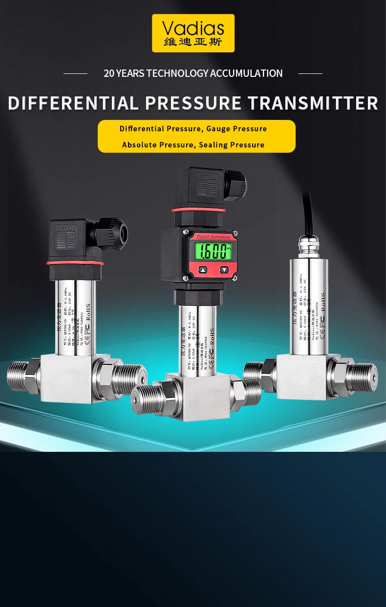 M20*1.5 Differential Pressure Sensor 2.5Mpa//1.6Mpa/1Mpa/0.16Mpa Wind Air Differential Pressure Transmitter 4-20mA 0-10V RS485
