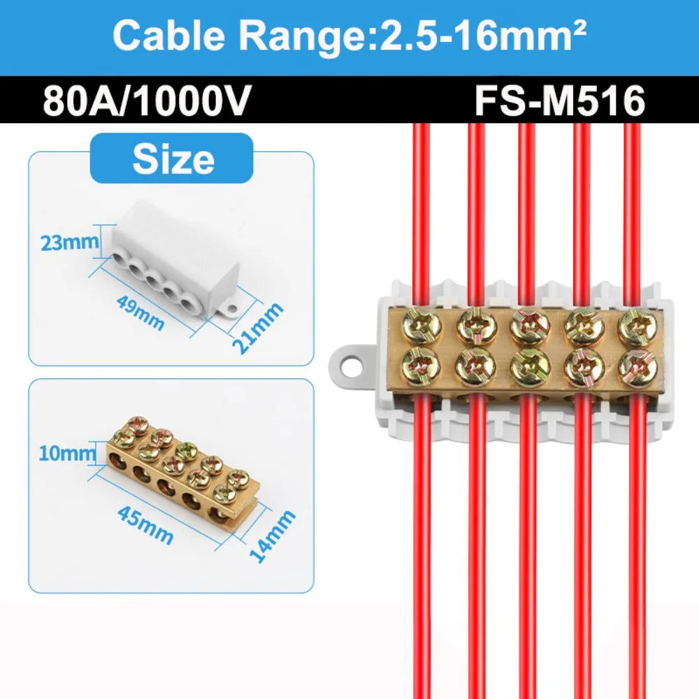 New Conductor Brass High Power Splitter Large Current Universal Quick Terminal Block Terminal Blocks Electrical