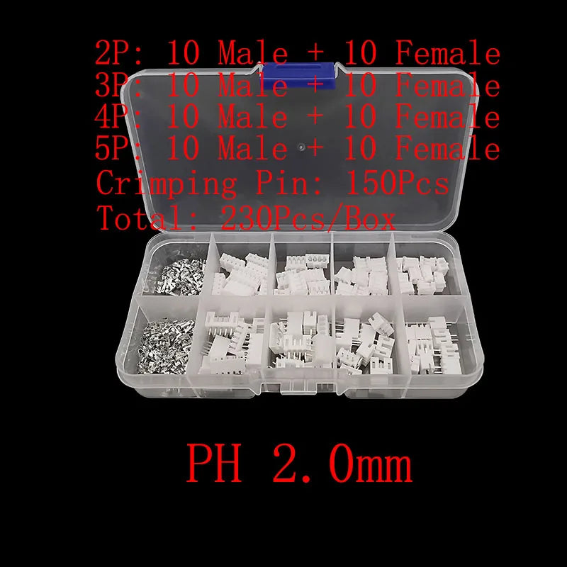 1Box JST 1.25 PH 2.0mm /SYP/SM/XH 2.54mm / VH 3.96mm Pitch Male Female Terminals Kit Plug Plastic Housing Header Crimp Connector