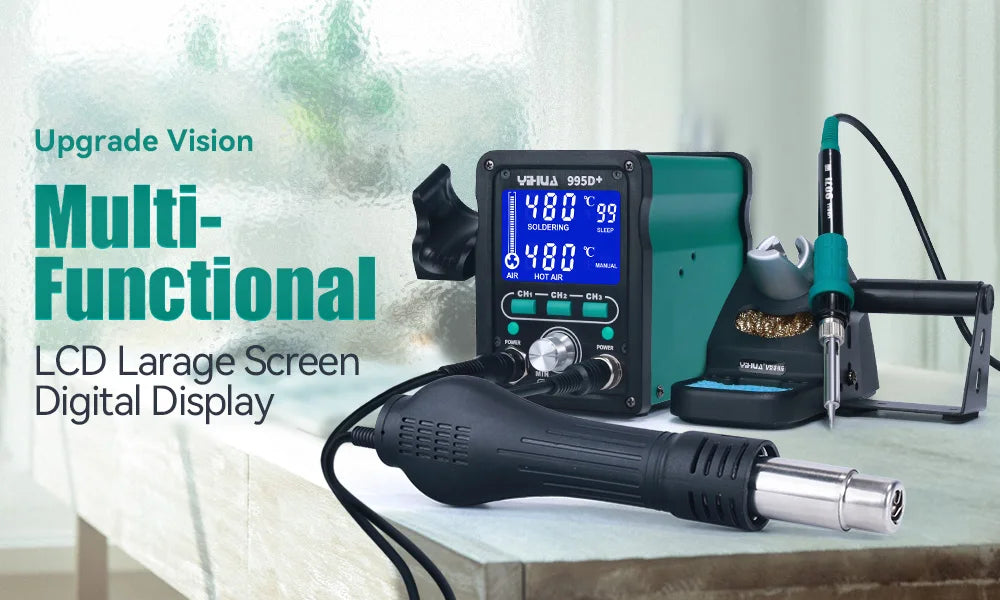 YIHUA 995D+SMD Soldering Station With Pluggable Hot Air Gun Soldering Iron BGA Rework Station Phone Repair Welding Station