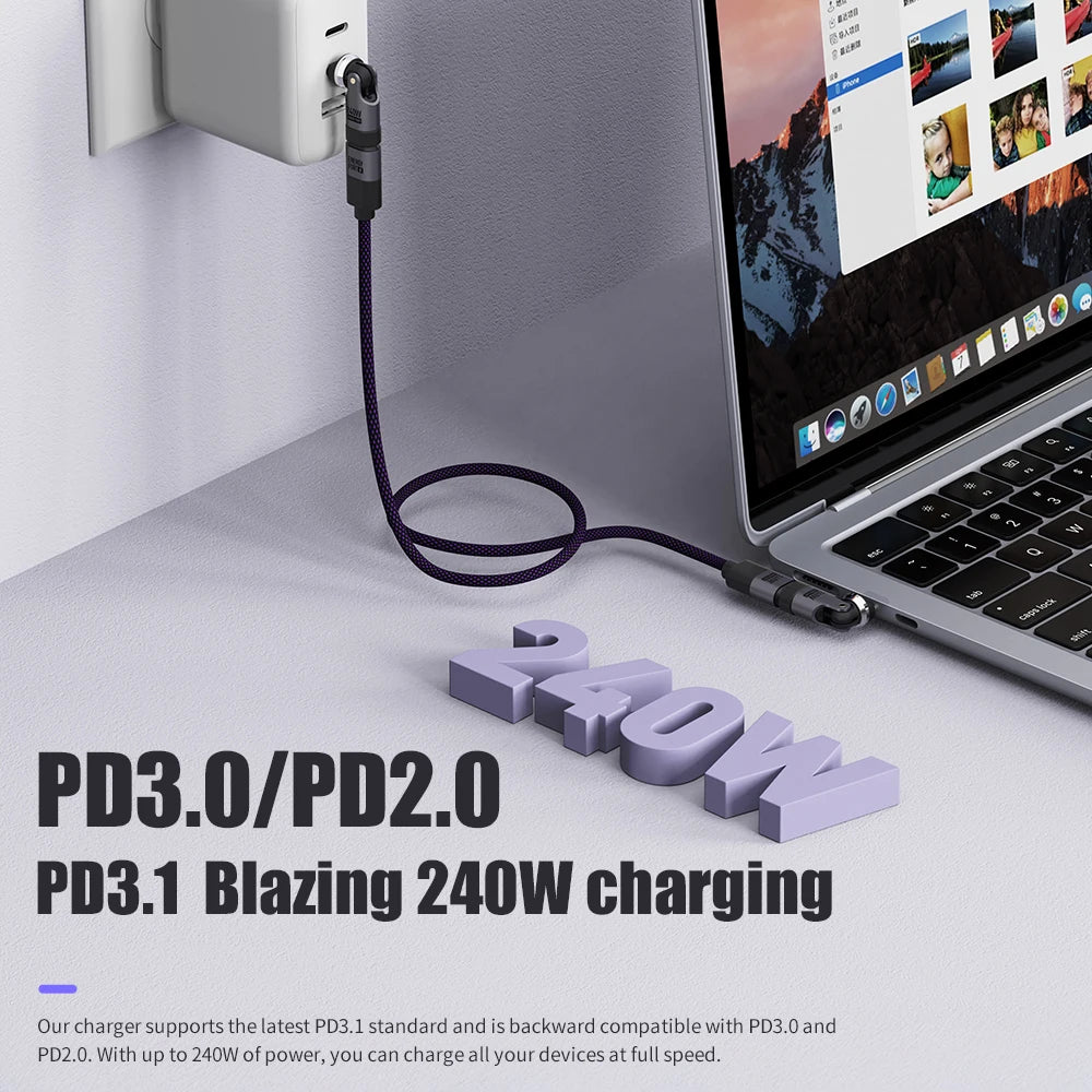 PD240W OTG C Type Adapter 90° 540° Rotating Type C Adapter Fast Charging USB C Adapter Extender for iPhone 17Pro Laptop Tablet