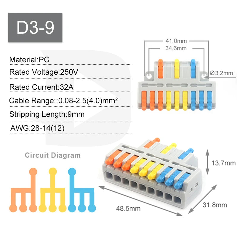 Quick Wiring Cable Connectors 2/3Pin Universal Compact Electrical Conductors SPL Splicing Splitter Push-in Home Terminal Block