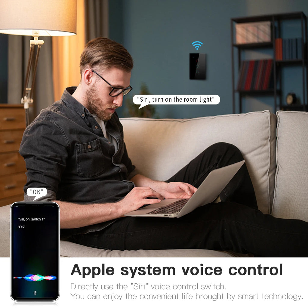 Melery Matter over WiFi Smart Light Wall Switch Touch Sensor Glass Panel Remoted Google/Apple Home Siri Alexa Homekit Smarttings