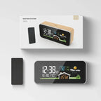 Wooden Wireless Weather Station Alarm Clock - Digital Thermometer Humidity Monitor with Wireless Sensor, Home Desktop TimeWatch
