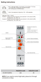 TOMZN 10IN1 Multi-function Time Relay Delay Interval Repeat Cycle Single Shot Latching Relay Pulse Generator AC230V 16A 18mm