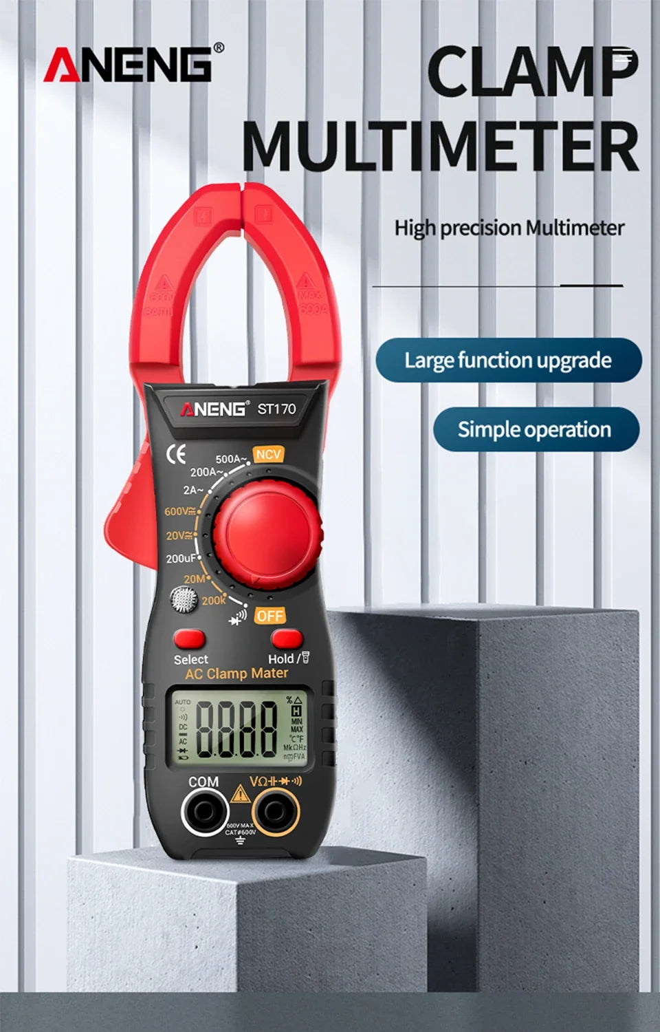 ANENG ST170 Clamp Meter Digital Multimeter Tester 500A AC Current AC/DC Voltage+B18 Highlight Voltage Tester Pen Electrician Set
