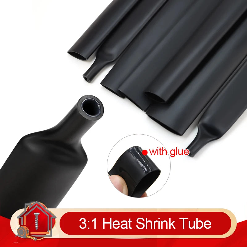 Black 3:1 Heat Shrink Tubing With Glue Dual Wall Adhesive Waterproof Insulation Cable Sleeve For Electrical Automotive Marine