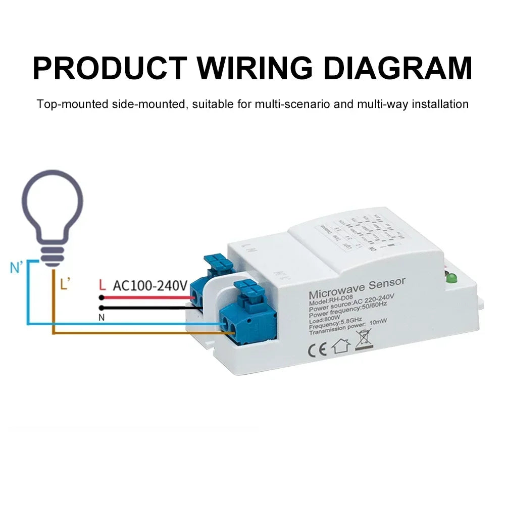 AC 220V-240V 5.8GHz Radar Dialing Sensor 360 Degrees Microwave Induction Switch Human Body Motion For Corridor Courtyard Garage