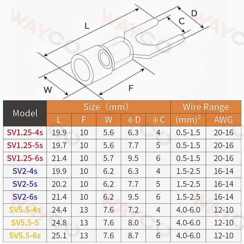 500PCS Fork Crimp Terminal M4/M5/M6 Spade Plugs Pre-insulated Ferrules Lugs For Splice Electricals Cable Wire End Connectors