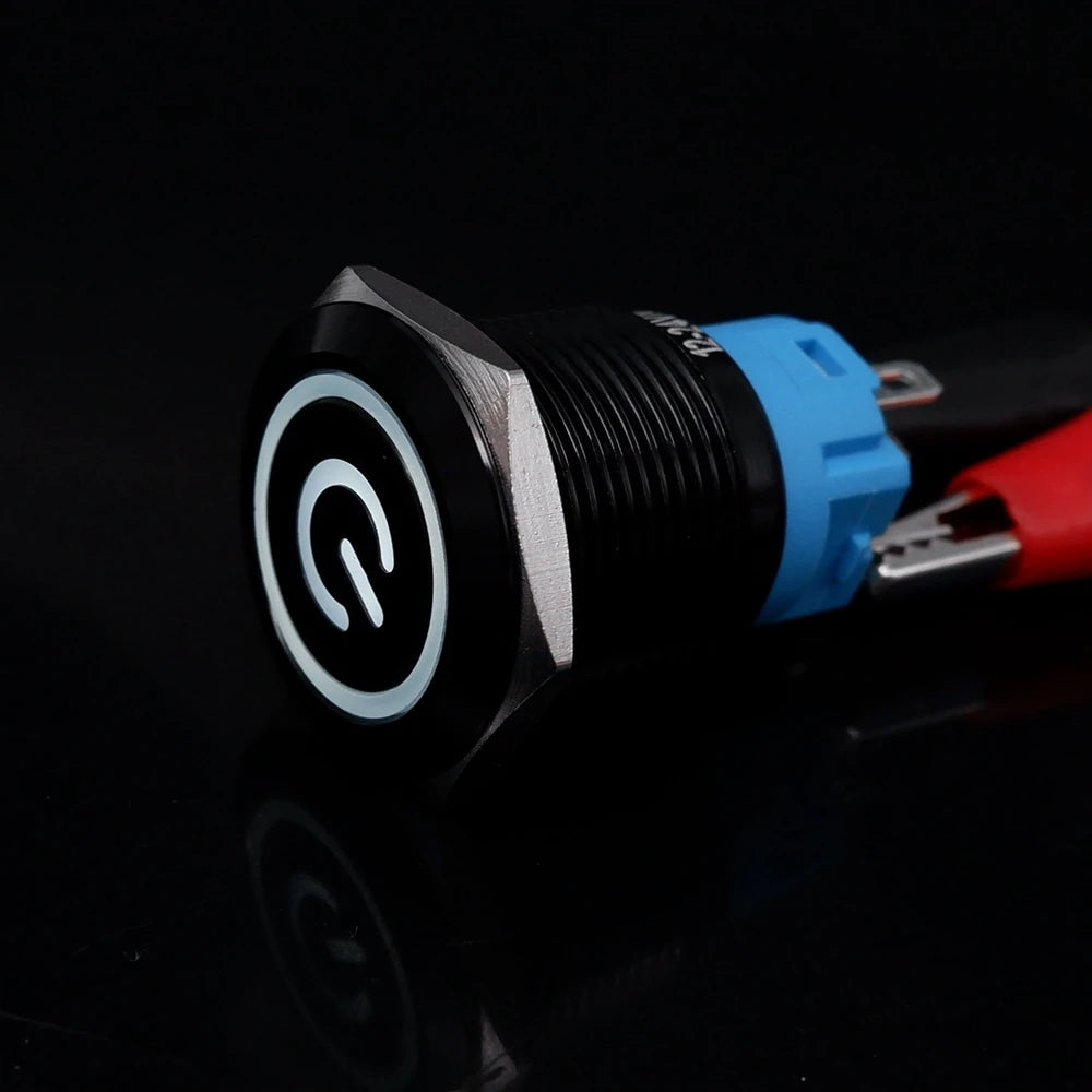 Black Latching Push Button Switch 16/19/22mm with Led Light Waterproof Illuminated  ON OFF Metal Momentary 5V 12V 220V Red Blue