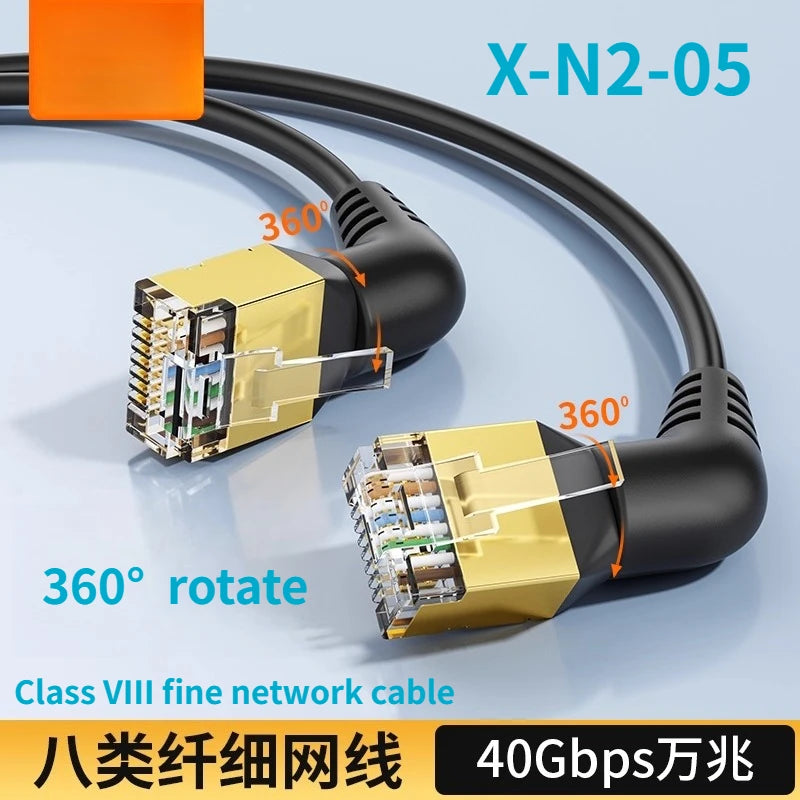 Swivel Bend Cat6a/Cat6/Cat6 Network Cable 10G X 104M Finished Jumper Fine 360° Right Angle RJ45 Connector High-Speed Data Transf