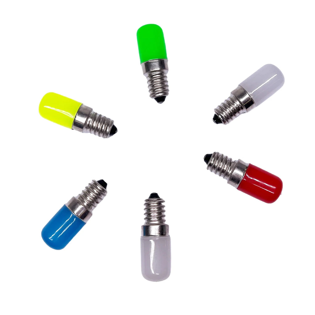 Colorful T18 Mini E14 E12 LED Bulb Refrigerator Light 2W Red Green Blue Yellow Cold / Warm White Lamp AC 85-265V For Freezer