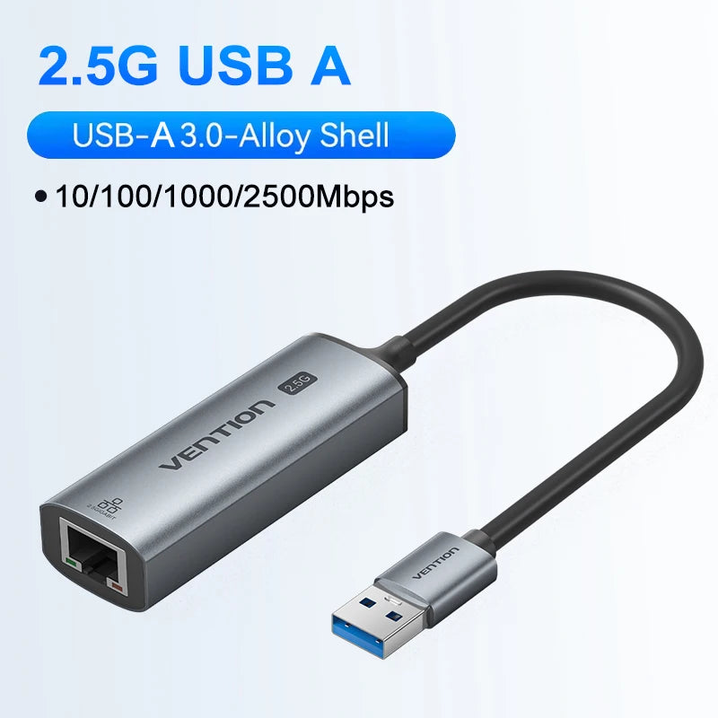 Vention USB A C 2.5G Ethernet Adapter USB 3.0 2500/1000 Mbps Network Card for MacBook iPad USB Lan RJ45 for PC Windows Laptop