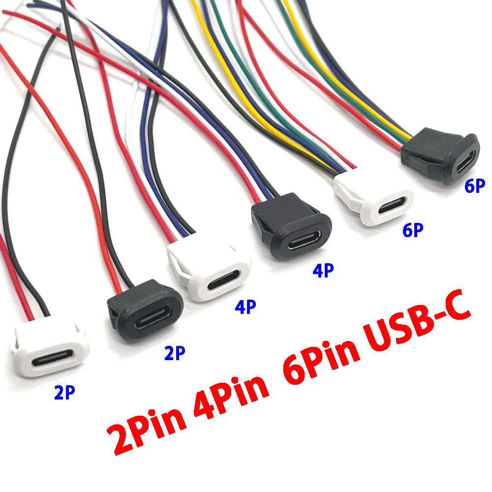 USB Connector Type-C Waterproof with PH 2.0 2Pin 4Pin 6Pin Locking Plate Female Waterproof High Current Fast Charging Jack Port