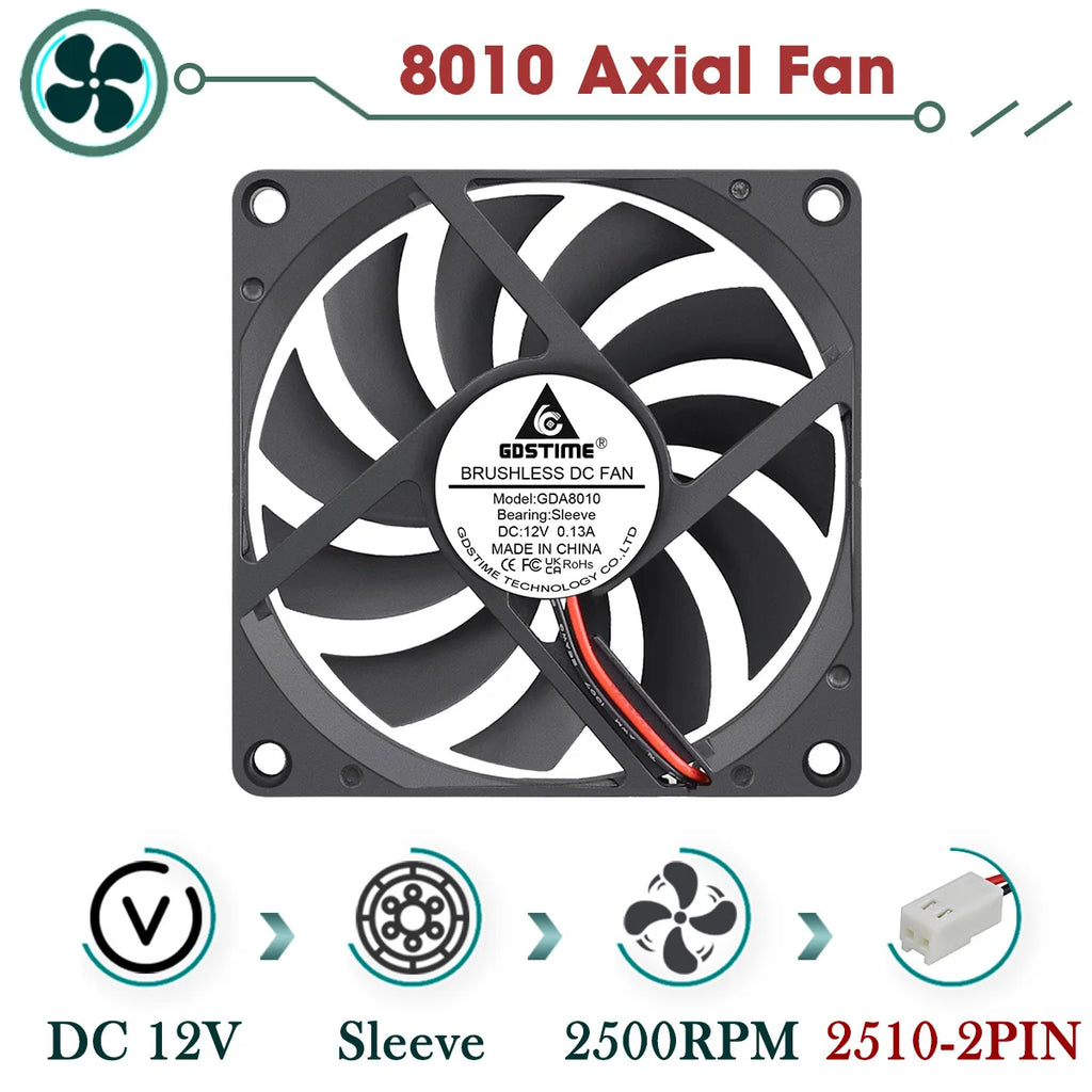 Gdstime 80mm Fan DC 5V 12V 24V 80x80x10MM Brushless Cooling Fan 8010 Double Ball Cooler 8CM Axial Fan for PC Case CPU Cooling