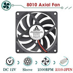 Gdstime 80mm Fan DC 5V 12V 24V 80x80x10MM Brushless Cooling Fan 8010 Double Ball Cooler 8CM Axial Fan for PC Case CPU Cooling