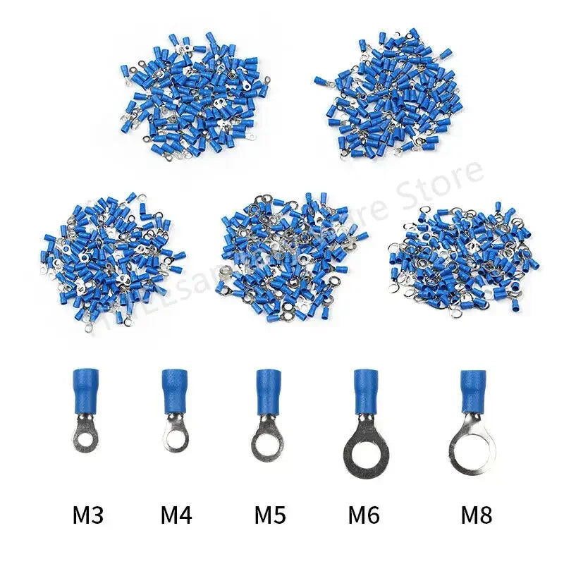 50PCS Ring Crimp Terminals Electrical Wire Connector M3/M4/M5/M6/M8/M10/M12 Insulation Ferrule Lug Quick Splice Connection Screw