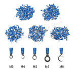 50PCS Ring Crimp Terminals Electrical Wire Connector M3/M4/M5/M6/M8/M10/M12 Insulation Ferrule Lug Quick Splice Connection Screw
