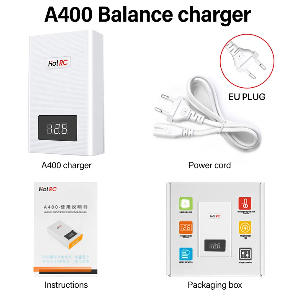HotRC A400/B3 10W Balance Charger 2S/3S/4S Cells 100V-240V AC EU/US Plug Lipo Battery Fast Charger Remote Control Car Charger