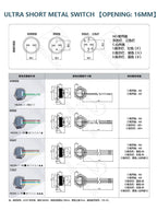 Ultra Short Push Button Switch Waterproof 16/19/22mm 12V 24V led light Momentary Self-reset Wiring Buttons without fixation