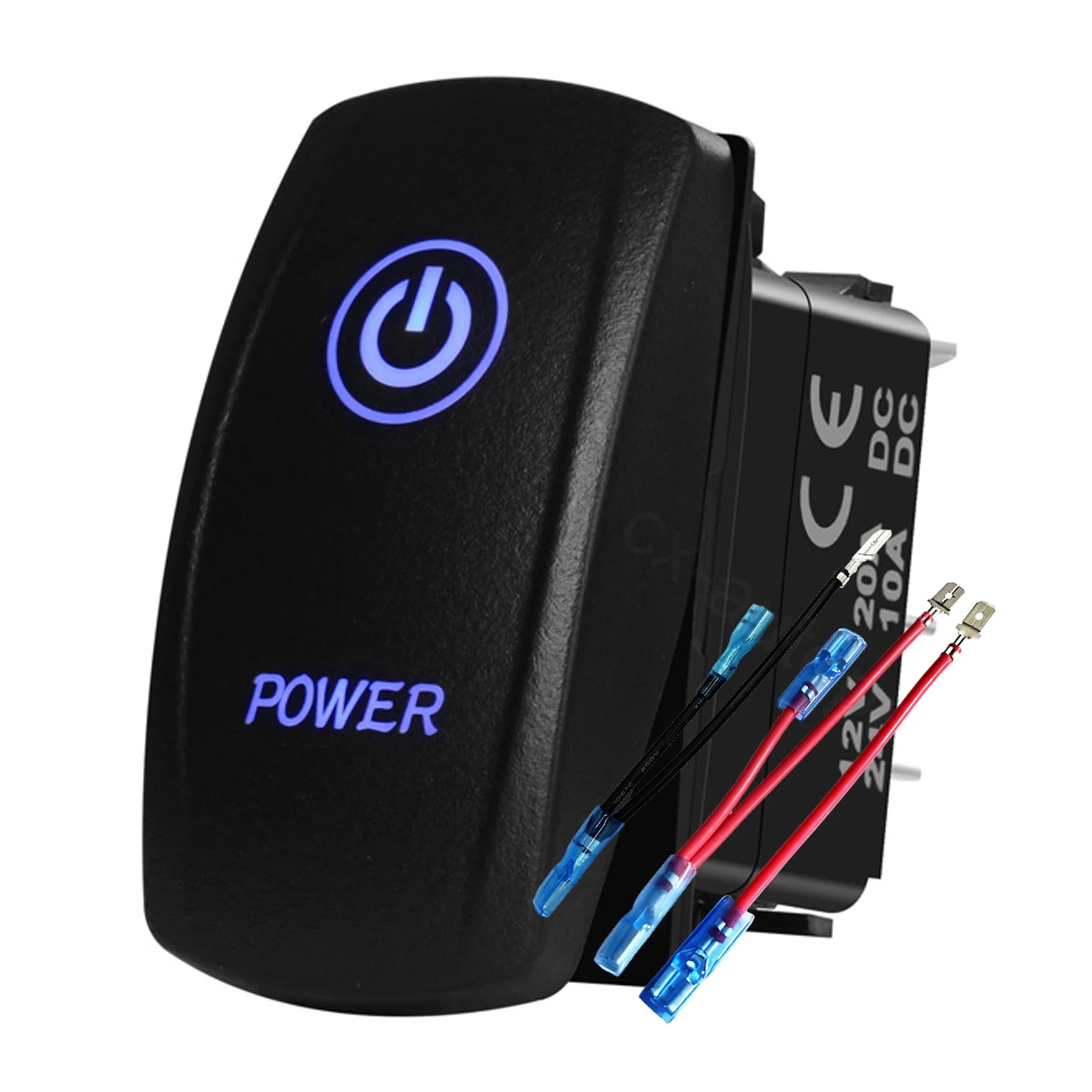 12V 24V Boat Trim Tabs Switch (ON)-OFF-(ON) Momentary Rocker Switch Waterproof Blue Light ON-OFF Toggle Switch With Harness