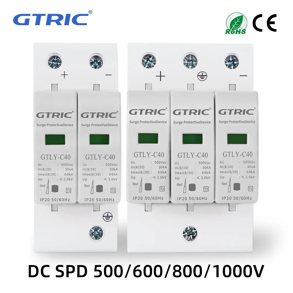 GTRIC 2P 3P DC SPD Surge Protective Device 500V 600V 800V 1000V 40KA 60KA Voltage Protector Solar PV Low-voltage Arrester Device