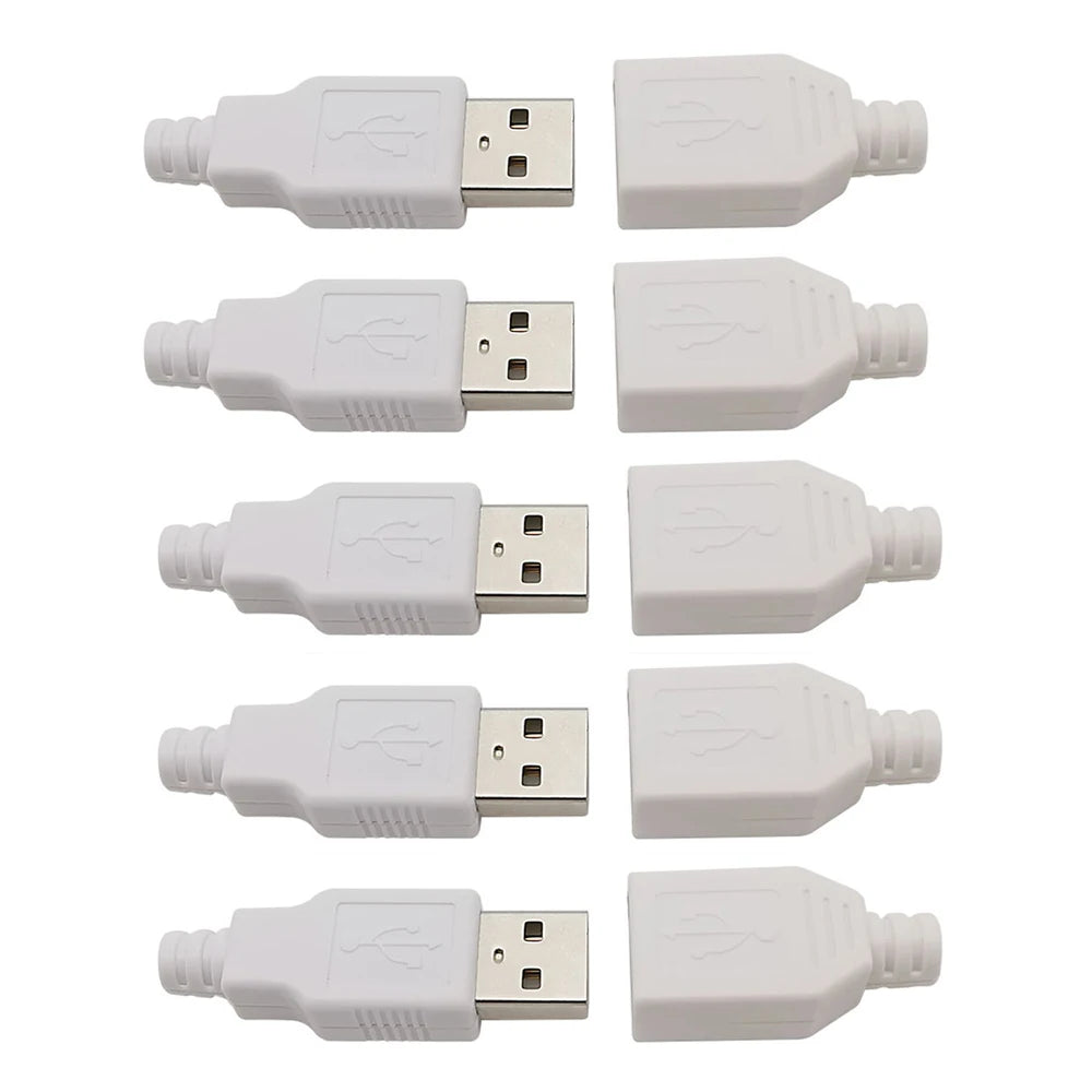10Pcs USB Type A Connector Male Female 4 Pin Plug Socket With Black White Plastic Cover USB 2.0 Type-A Soldering DIY Kits