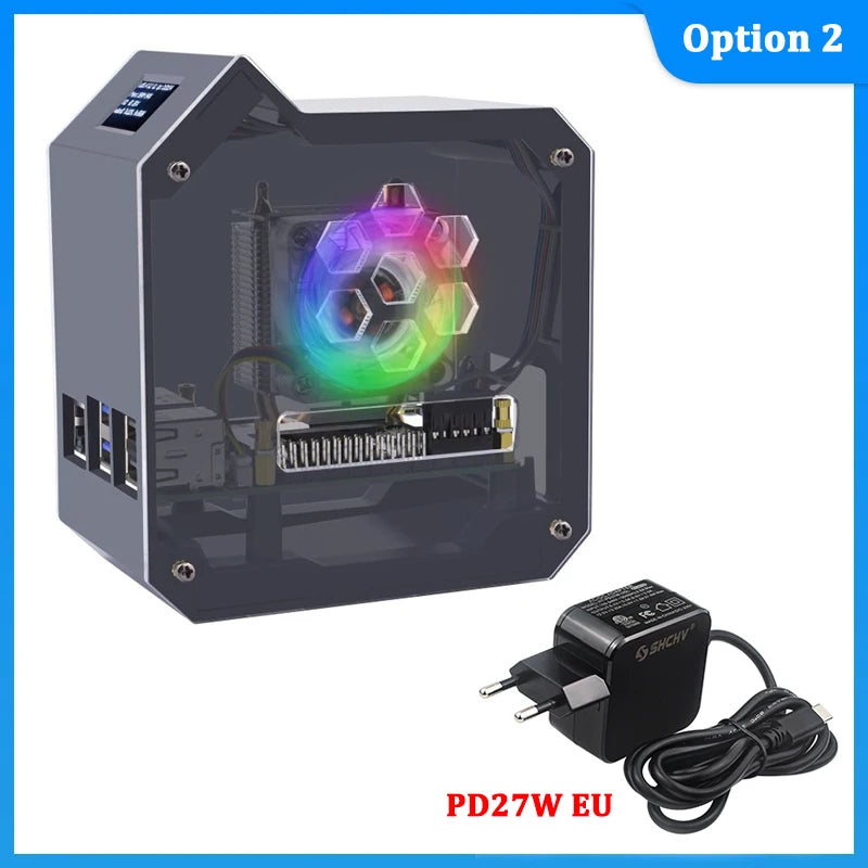 GeeekPi Raspberry Pi 5 ABS Mini Tower Complete Kit With Cooler Ice Tower 0.96 Screen Dispaly Power Supply For Raspberry Pi 5