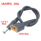 1pcs 10A Ultra-soft XT60 Plug Male Female Connector to  DC 5525/DC5521 Power Cable for Fly Multirotor Field Repairs Apply