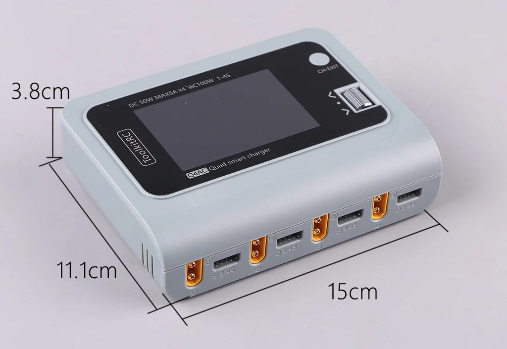 ToolkitRC Q4AC 4x50W 5A AC 100W 4 Port DC Smart Discharger Charger XT60/XT30 Optional for 1-4S Lipo Battery