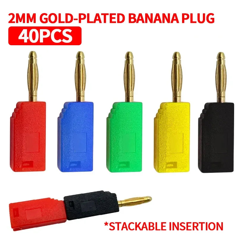 40Pcs 2MM Stackable Banana Plug Soldered Electrical Connector with Socket Jack for DIY Use