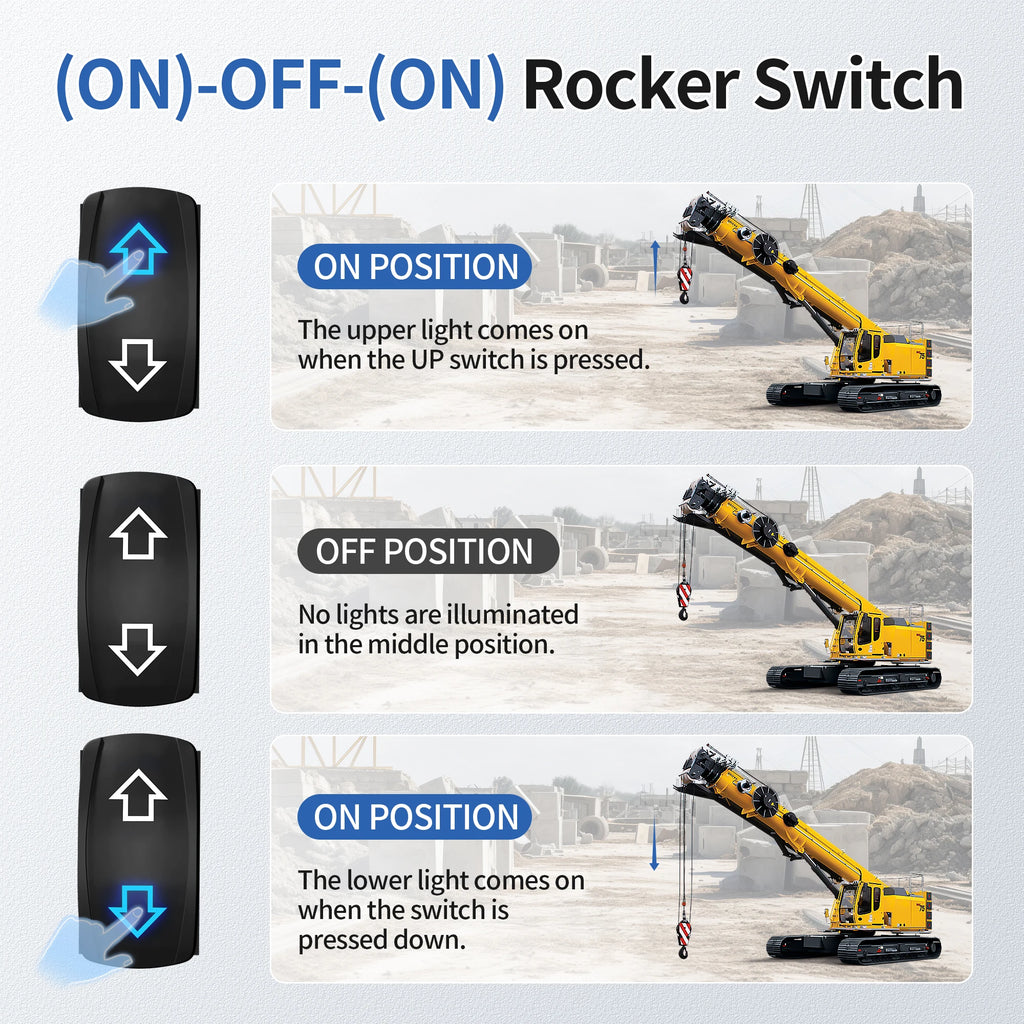 Momentary Rocker Switch 12V 24V Up Down Reverse Polarity DPDT 7 Pin Arrow Rocker Switch (ON)-Off-(ON) Toggle Switch with Wires