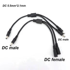 10A 18awg 19V 24V 12V 2 Way DC 1 Male to 2 Male Female Splitter Connector Power Supply Adapter Extension Cable 5.5x2.1mm Plug M
