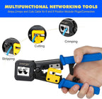 ZoeRax RJ45 Cat6/5e/5 Crimp Tool Kit with 20PCS Cat6 pass through Connectors and Covers, Wire Punch Down Cutter,Cable Tester