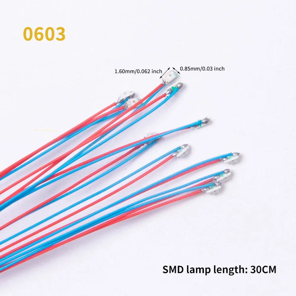 20Pcs SMD Lamp Wired Led 0402 0603 Pre-Soldered Micro Litz Leads Wires 30CM 3V For Model Railway Landscape Scene Lighting Kit