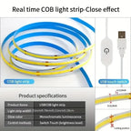Touch Switch COB LED Strip Light 5V USB High Density RA90 Dimmable Flexible Tape TV Backlight Mirror Room Linear Lightings Decor