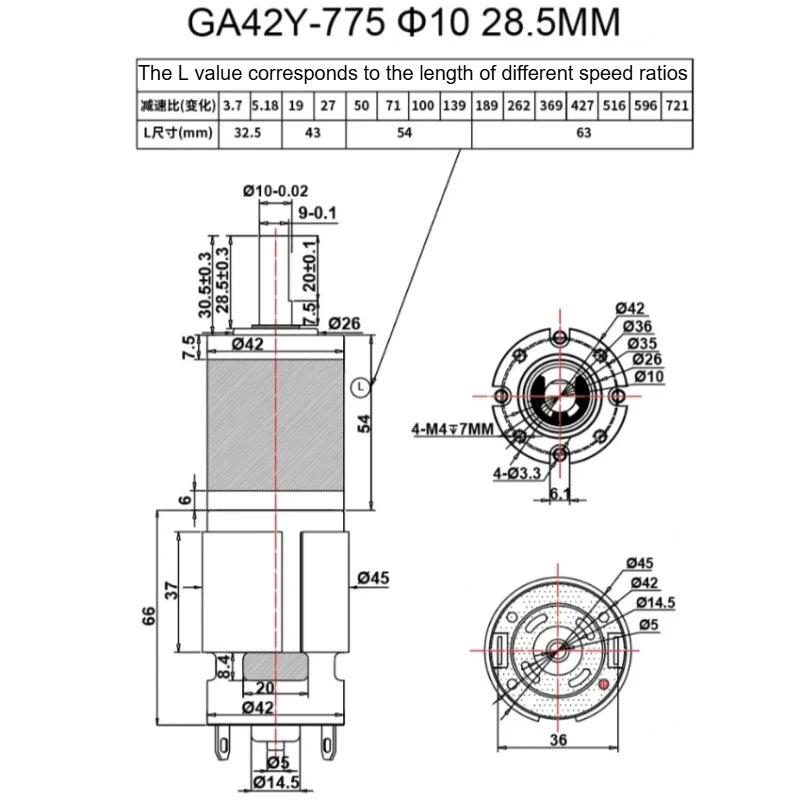 1pc GA42Y--775 Planetary Gear Motor 12V24V Miniature Adjustable Low Speed Small DC Gear Motor
