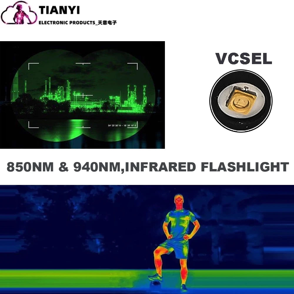 IR 850nm&940nm Latest Infrared Chip LED Zoom Night Vision Infrared Fill Light Tactical Hunting Zoom Flashlight IR Lighting Light