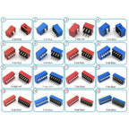 5PCS Dial Switches Toggle Side Dial Flat Dial Coding Patch 2P 4 5 6 8 9 10 Bit 2.54mm Red Blue Black