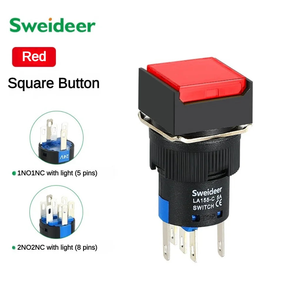 16mm LED Illuminuted Push Button Switch 12/24/220V Momentary Self-locking on Off with Light Square Round Rectangle Power Switch