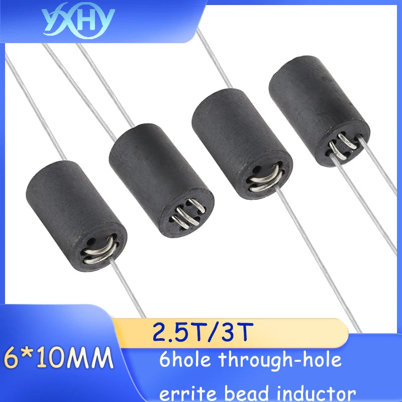 10PCS 6hole through-hole ferrite bead inductor 6*10MM 3T vertical, 6-hole ferrite bead 2.5T horizontal, wide-band anti-interfere