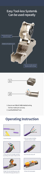 CAT8 STP RJ45 Connector CAT7 CAT6A Reusable Ethernet Termination modular Plug Shielded Modular Zinc alloy Field Termination Plug