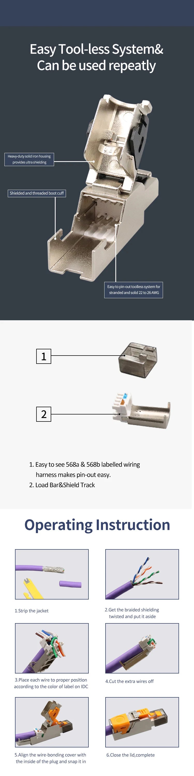 CAT8 STP RJ45 Connector CAT7 CAT6A Reusable Ethernet Termination modular Plug Shielded Modular Zinc alloy Field Termination Plug