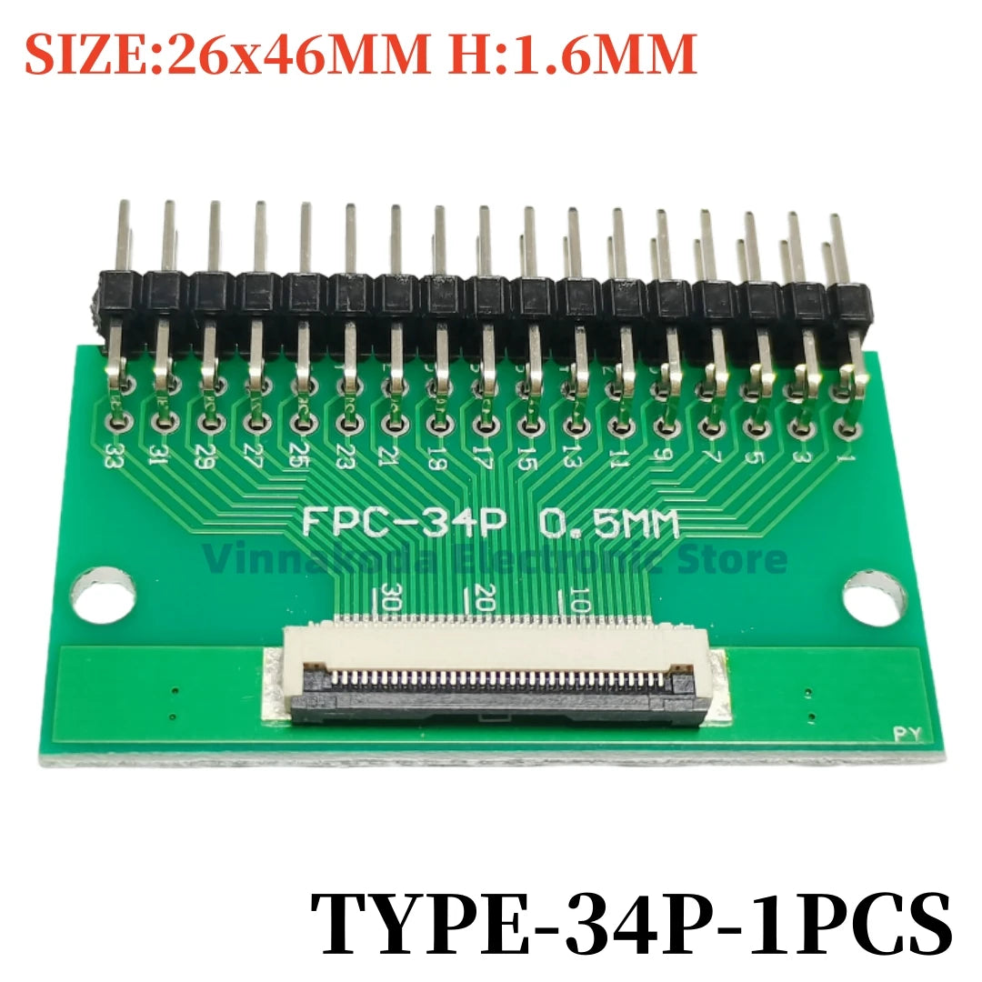 1PCS FFC/FPC Conversion Board 0.5mm Pitch Connector 2.54MM Double Row Bending Pins 4/10/12/14/15/16/18/22/24/26/30/34/40/50/60P