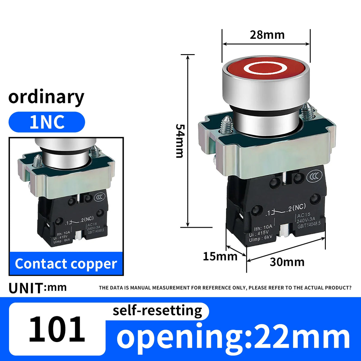 10Pcs 22MM Momentary symbols Push Button Switch 1NO1NC SPDT 10Amp 600V Metal Head Waterproof IP65,Control power button switch